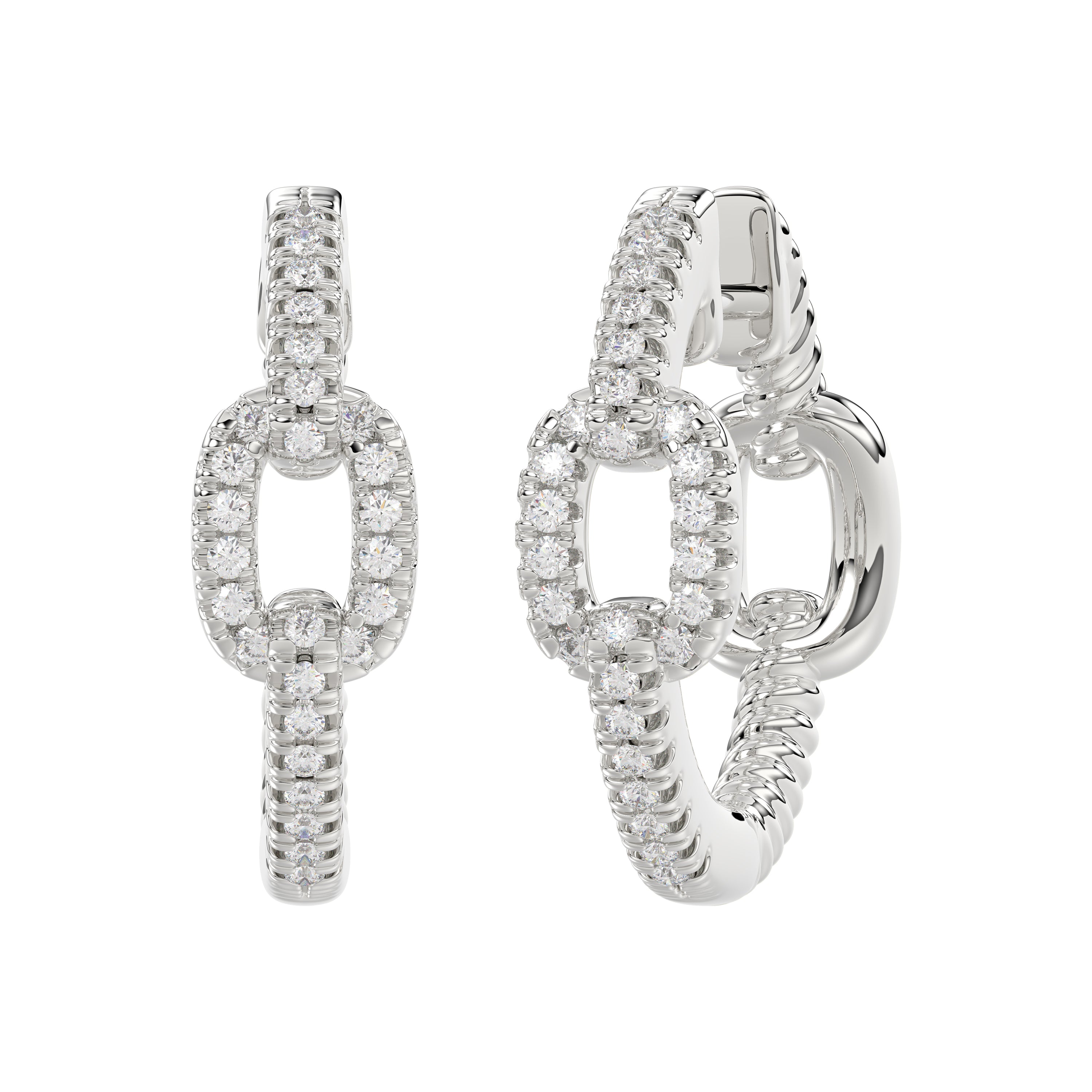 Elegant 10K White Gold Fashion Hoop Earrings Featuring 0.15Ct Round Diamonds With Brilliant Sparkle And Timeless Design.