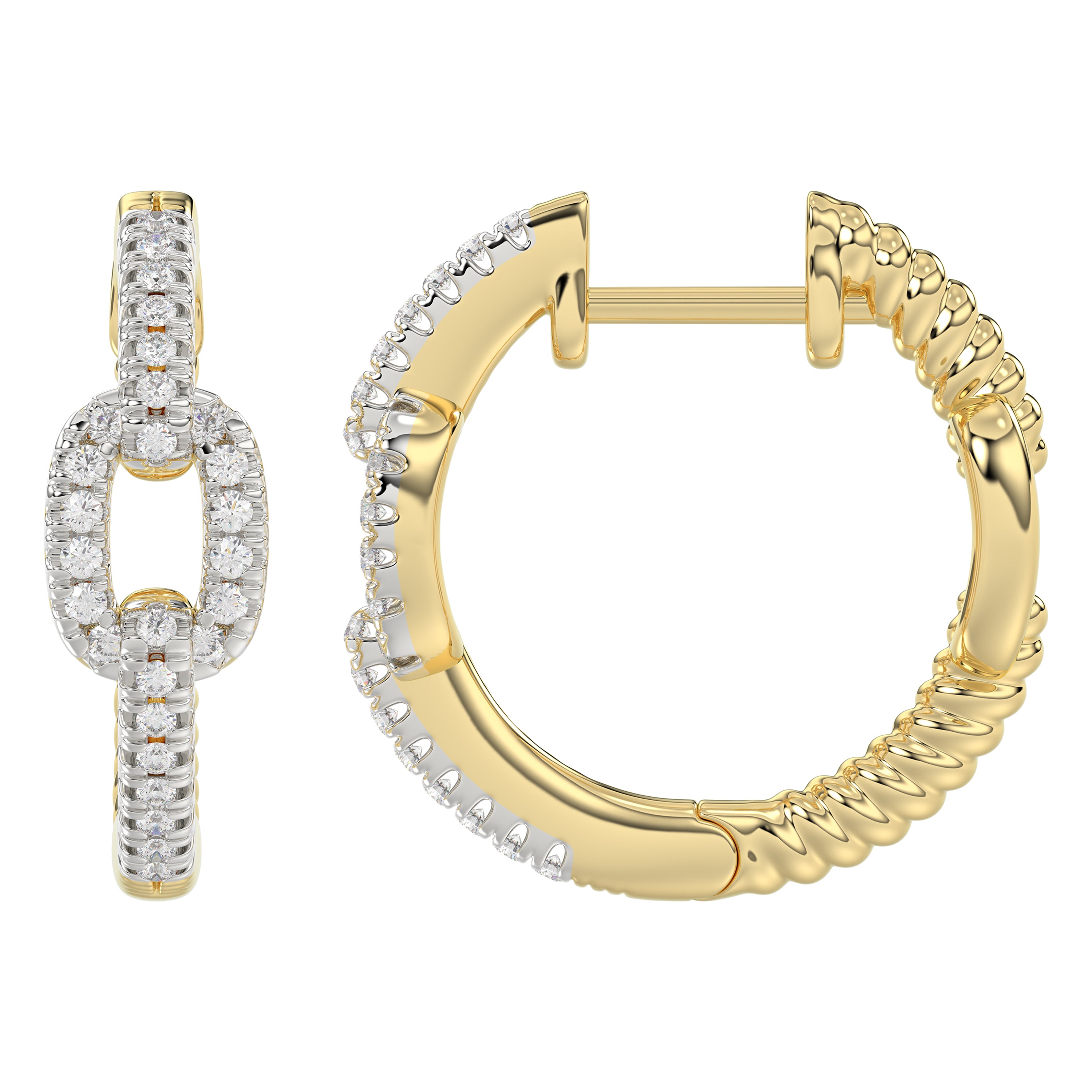 Elegant 10K Yellow Gold Fashion Hoop Earrings Featuring 0.15Ct Round Diamonds With Brilliant Sparkle And Timeless Design.