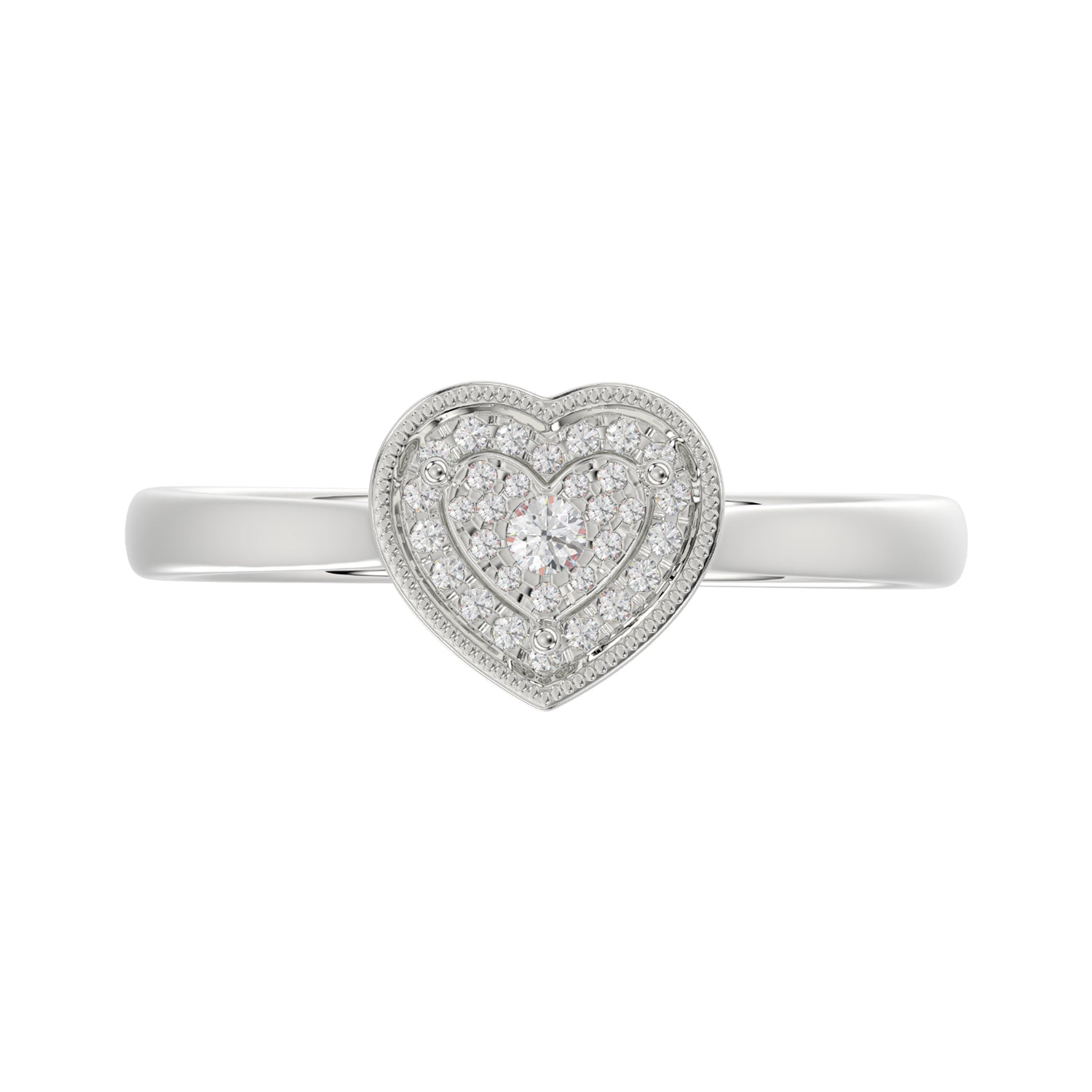 Ladies 0.10Ct Round Diamond Sterling Silver Ladies Ring White Heart Shape Cluster Halo Engagement Promise Ring For Her