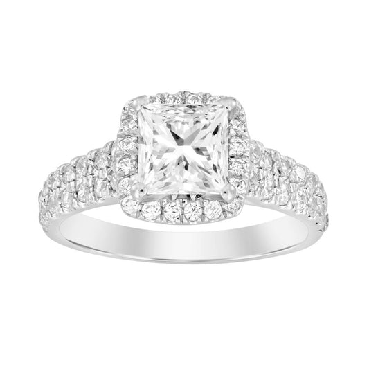 LADIES RING 0.75CT ROUND DIAMOND 14K WHITE GOLD (CENTER STONE 1.00CT PRINCESS DIAMOND)