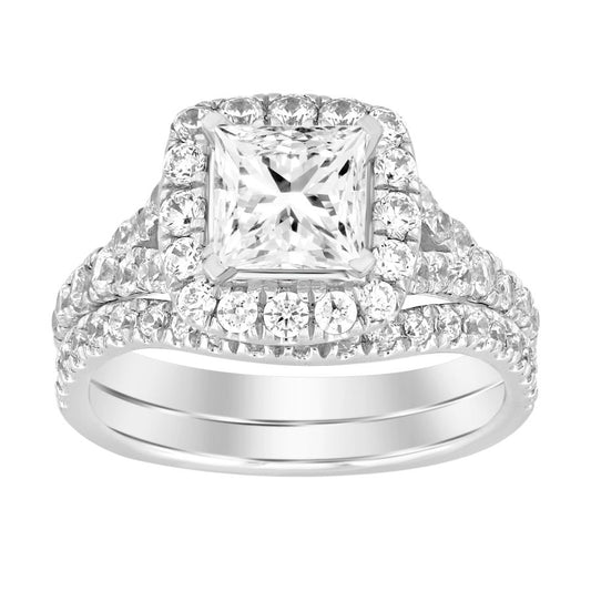 LADIES SEMI MOUNT BRIDAL SET 1.00CT ROUND DIAMOND 14K WHITE GOLD