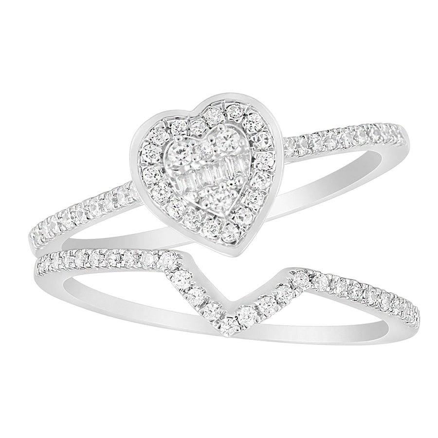 LADIES BRIDAL SET 0.40CT ROUND/BAGUETTE DIAMOND 10K WHITE GOLD