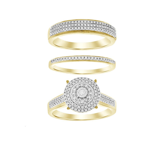 LADIES TRIO SET 0.50CT ROUND DIAMOND 10K YELLOW GOLD