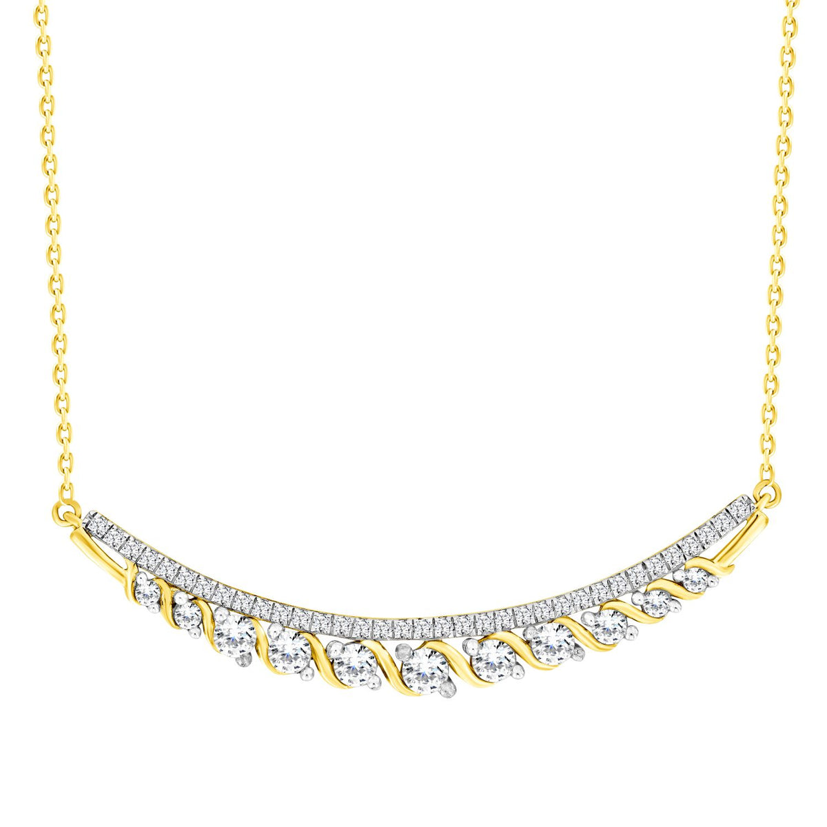 LADIES NECKLACE 0.75CT ROUND DIAMOND 14K YELLOW GOLD
