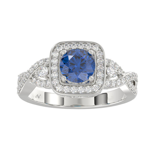 LADIES RING 1.30CT ROUND DIAMOND 14K WHITE GOLD (CENTER STONE TANZANITE ROUND DIAMOND-0.75CT)