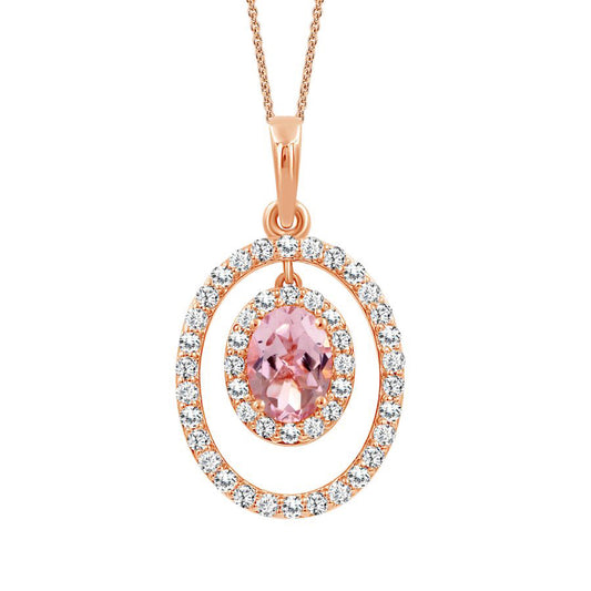 LADIES PENDANT 1.25CT ROUND/OVAL DIAMOND 10K MORGANITE STONE ROSE GOLD