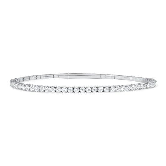 LADIES HALF FLEXIBLE BANGLE 1.00CT ROUND DIAMOND 14K WHITE GOLD