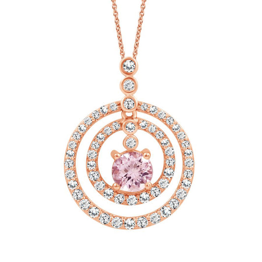 LADIES PENDANT WITH CHAIN 1.00CT ROUND DIAMOND 14K ROSE GOLD (CENTER STONE MORGANITE ROUND DIAMOND-0.45CT)