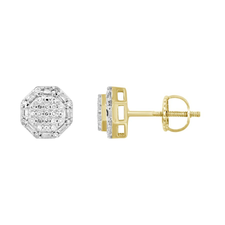 LADIES EARRINGS 0.25CT ROUND/BAGUETTE DIAMOND 10K YELLOW GOLD