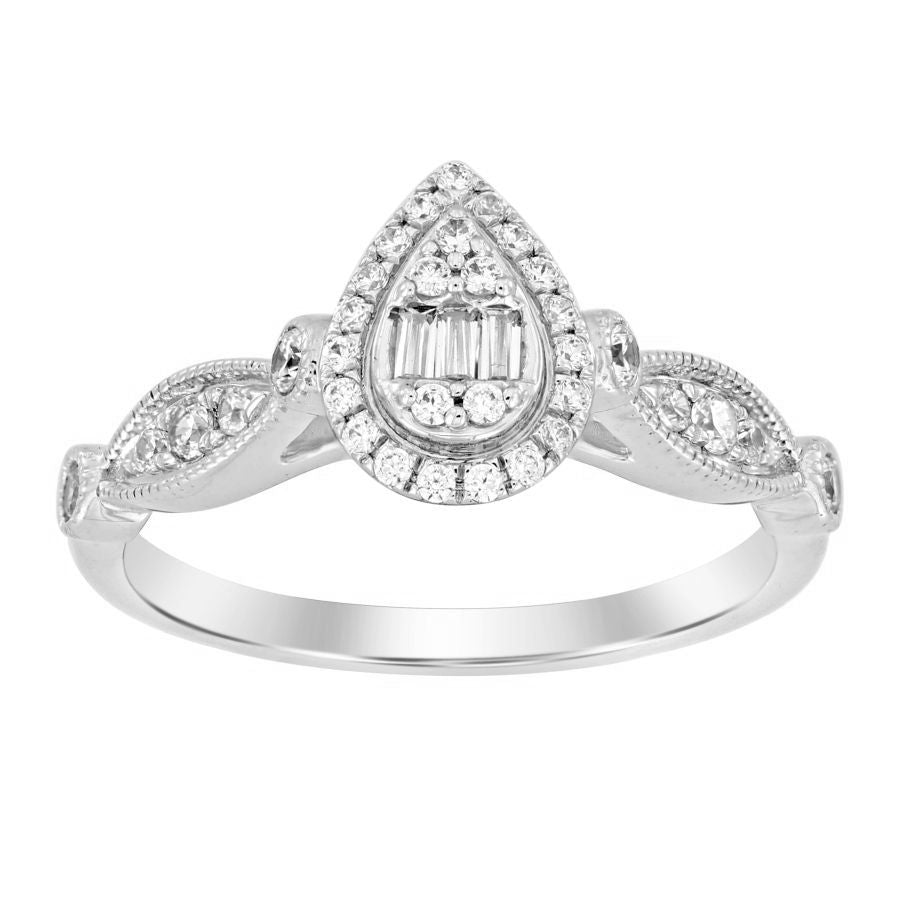 LADIES RING 0.33CT ROUND/BAGUETTE DIAMOND 10K WHITE GOLD