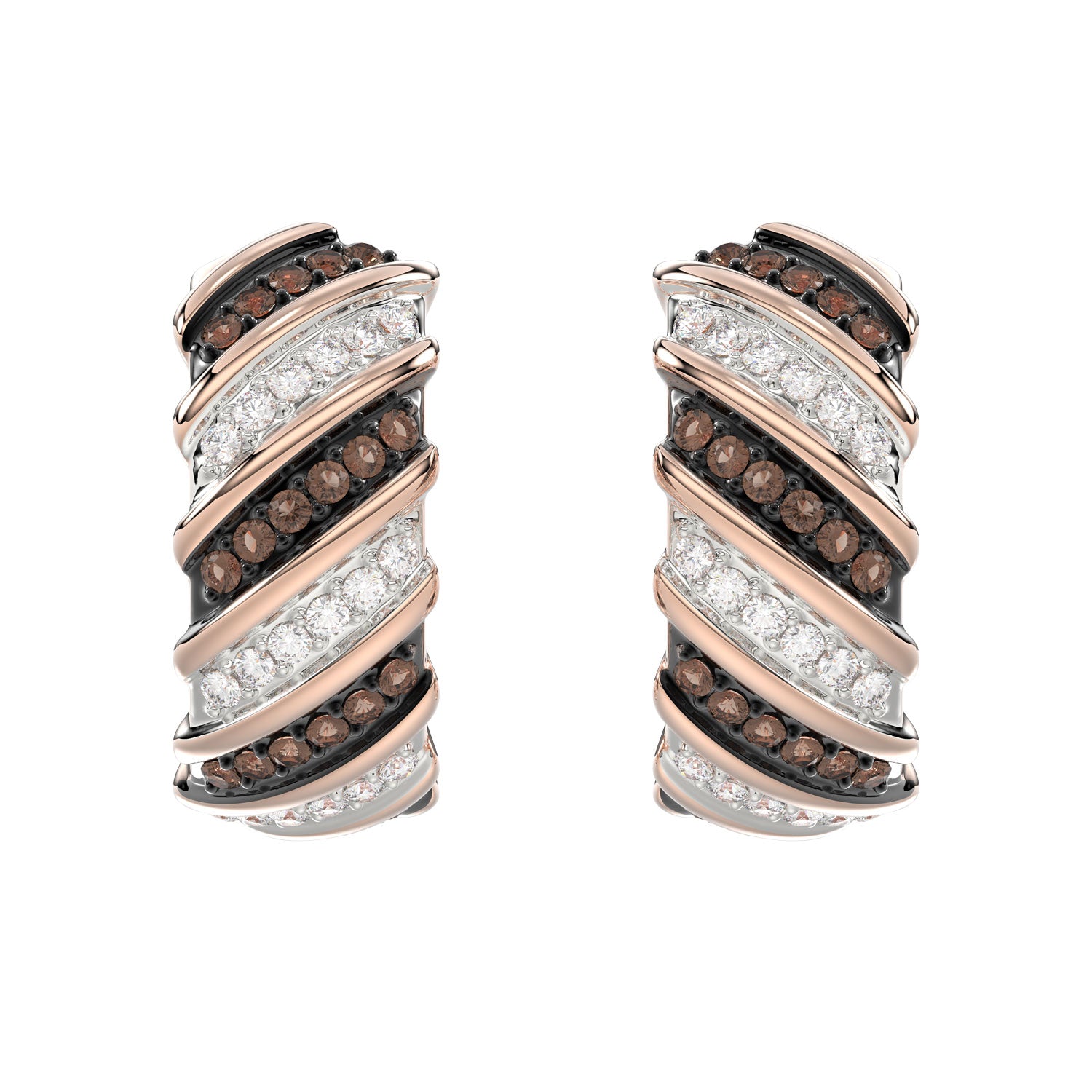 LADIES HOOPS EARRINGS 0.50CT ROUND/DARK BROWN DIAMOND 14K ROSE GOLD