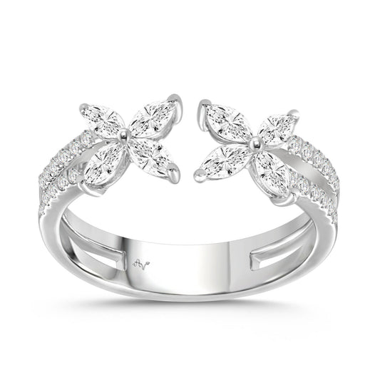 LADIES  RING 0.75CT ROUND/MARQUISE DIAMOND 14K WHITE GOLD