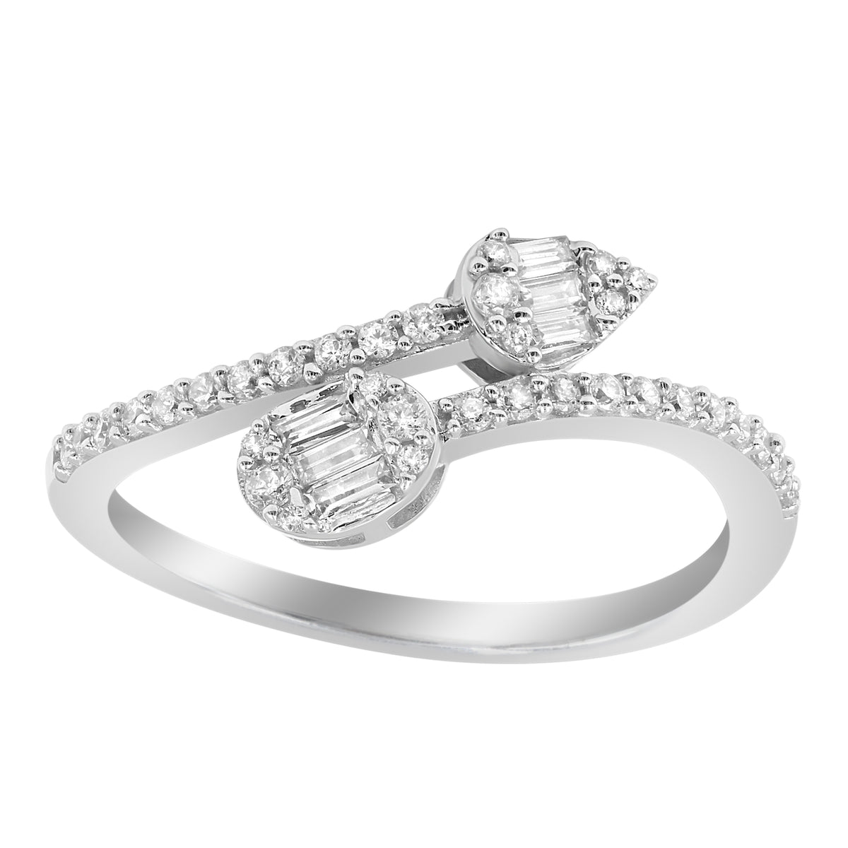 LADIES RING RING 0.33CT ROUND/BAGUETTE DIAMOND 14K WHITE GOLD