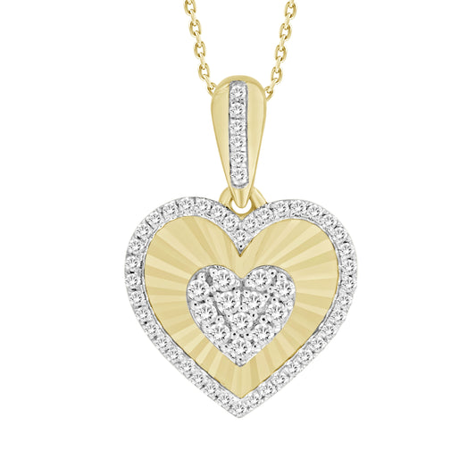 LADIES PENDANT 0.25CT ROUND DIAMOND 14K YELLOW GOLD WITH CHAIN