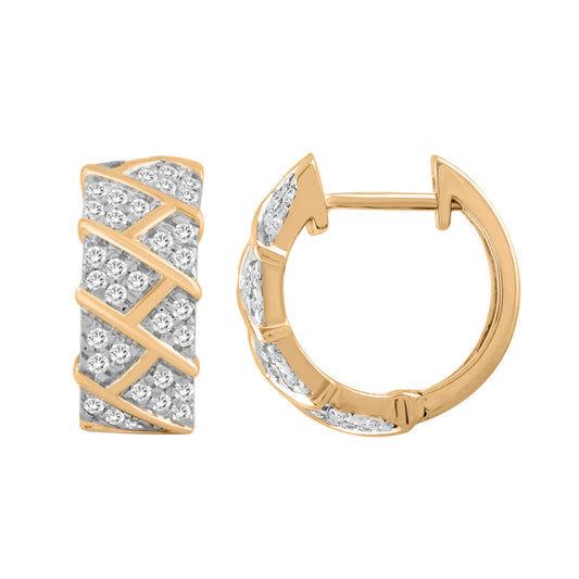 LADIES HOOPS EARRINGS 0.50CT ROUND DIAMOND 10K YELLOW GOLD