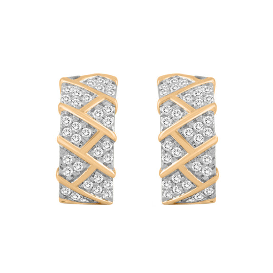LADIES HOOPS EARRINGS 0.50CT ROUND DIAMOND 10K YELLOW GOLD