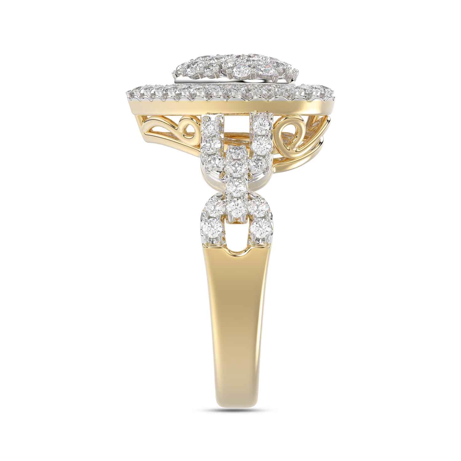 LADIES RING 1.00CT ROUND/BAGUETTE DIAMOND 10K YELLOW GOLD
