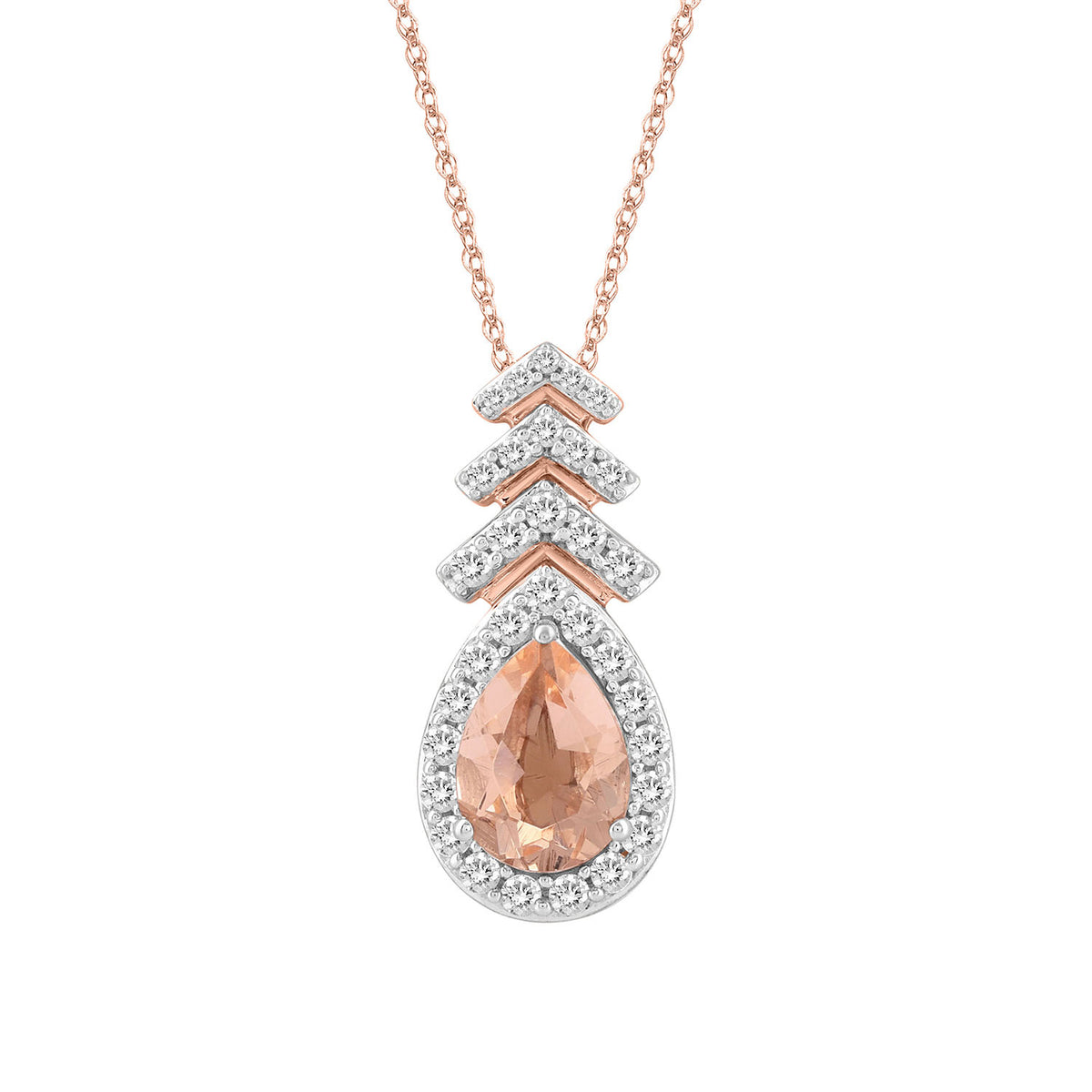 LADIES PENDANT 1.00CT ROUND/PEAR DIAMOND 14K ROSE GOLD (CENTER STONE 0.62CT MORGANITE PEAR DIAMOND)