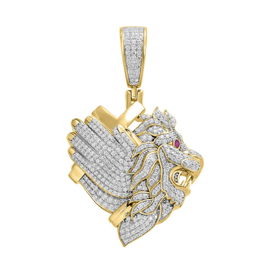 MEN'S CHARM PENDANT 1.50CT ROUND/RUBY DIAMOND 10K YELLOW GOLD