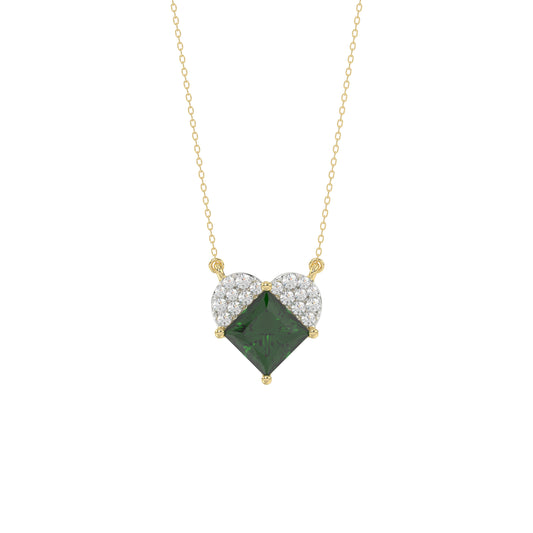 LADIES PENDANT 1.45CT ROUND/GREEN EMERALD PRINCESS DIAMOND 14K YELLOW GOLD (GREEN EMERALD PRINCESS 1.32CT)