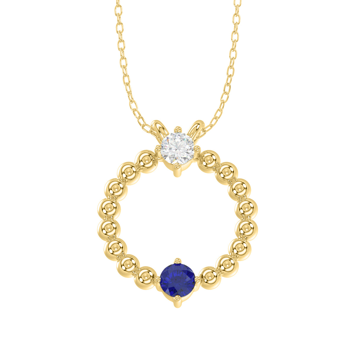 LADIES PENDANT WITH CHAIN 0.15CT ROUND/BLUE SAPPHIRE DIAMOND 14K YELLOW GOLD (CENTER STONE ROUND BLUE SAPPHIRE-0.10CT)