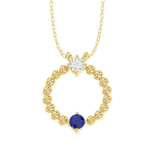 LADIES PENDANT WITH CHAIN 0.15CT ROUND/BLUE SAPPHIRE DIAMOND 14K YELLOW GOLD (CENTER STONE ROUND BLUE SAPPHIRE-0.10CT)