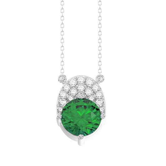 LADIES PENDANT WITH CHAIN 1.35CT ROUND/EMERALD DIAMOND 14K WHITE GOLD (CENTER STONE ROUND DIAMOND 1.20CT)