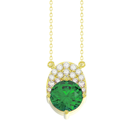LADIES PENDANT WITH CHAIN 1.35CT ROUND/EMERALD DIAMOND 14K YELLOW GOLD (CENTER STONE EMERALD/ROUND-1.20CT)