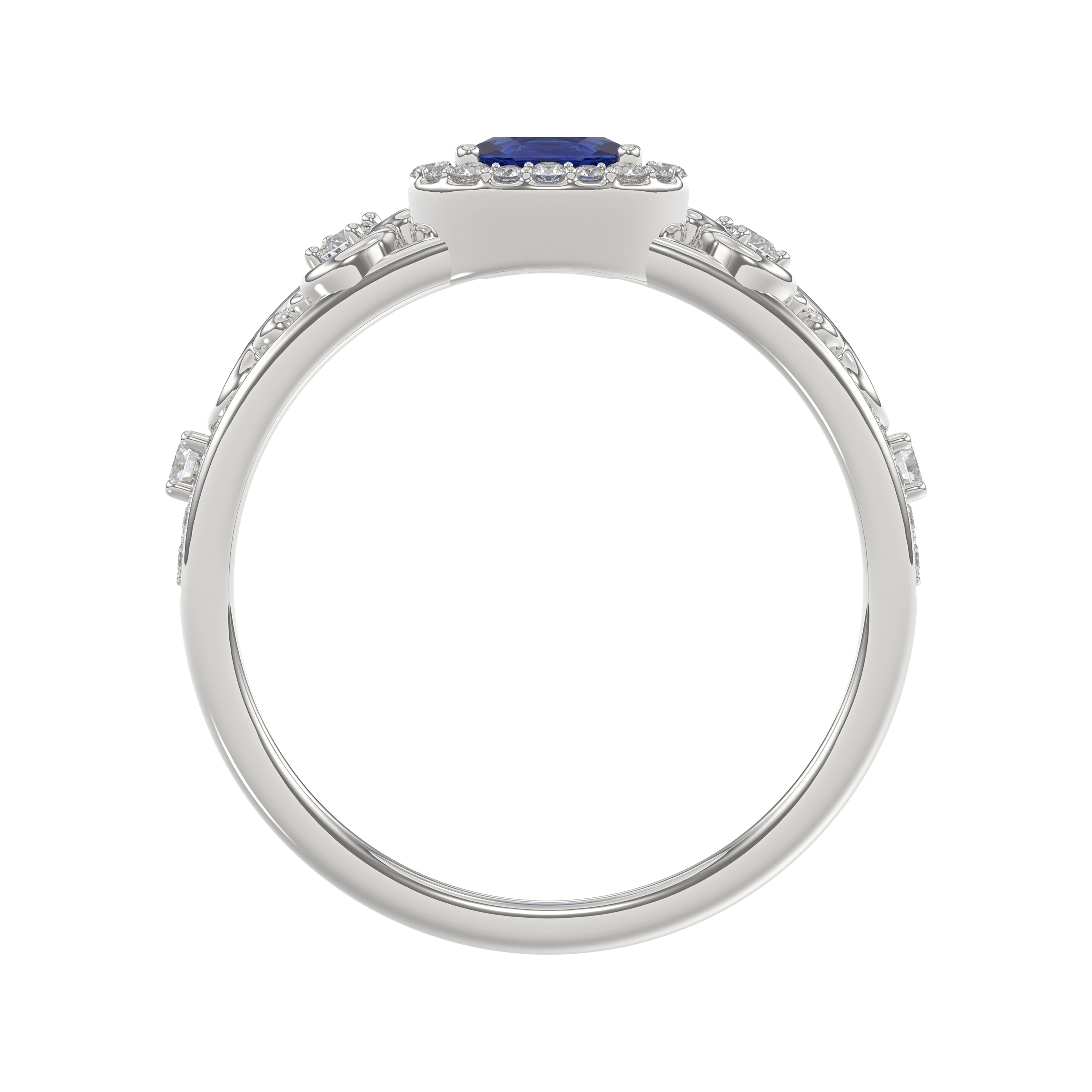 14K White Gold 0.45Ct Blue Sapphire & Round Diamond Engagement Ring For Women Oval Natural Sapphire Fashion Ring (Oval Blue Sapphire 0.30Ct)