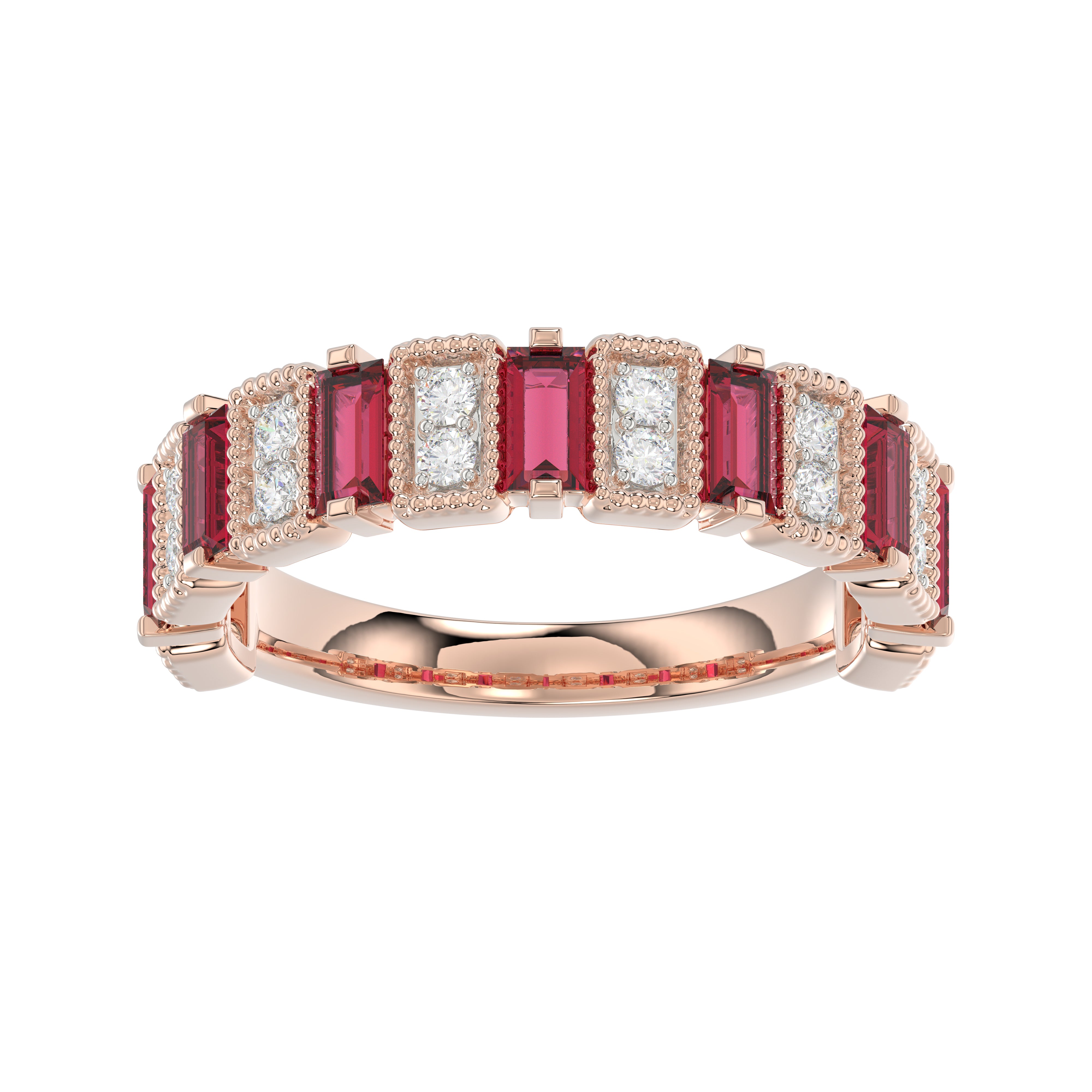 LADIES BAND 1.30CT ROUND/BAGUETTE RUBY DIAMOND 14K ROSE GOLD
