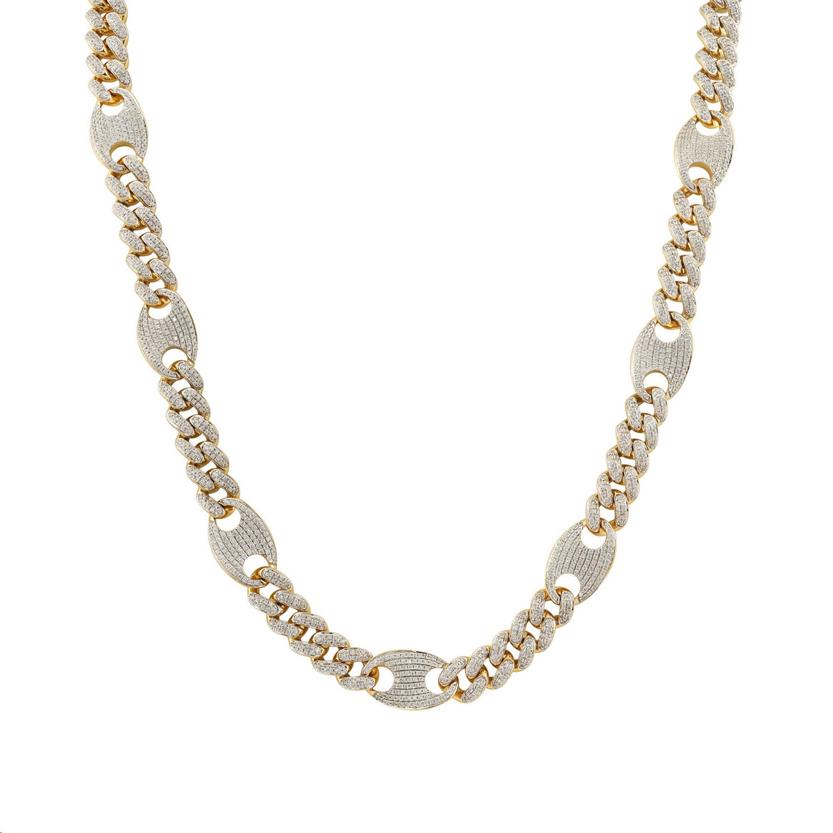 MEN'S NECKLACE 7.00CT ROUND DIAMOND 10K YELLOW GOLD