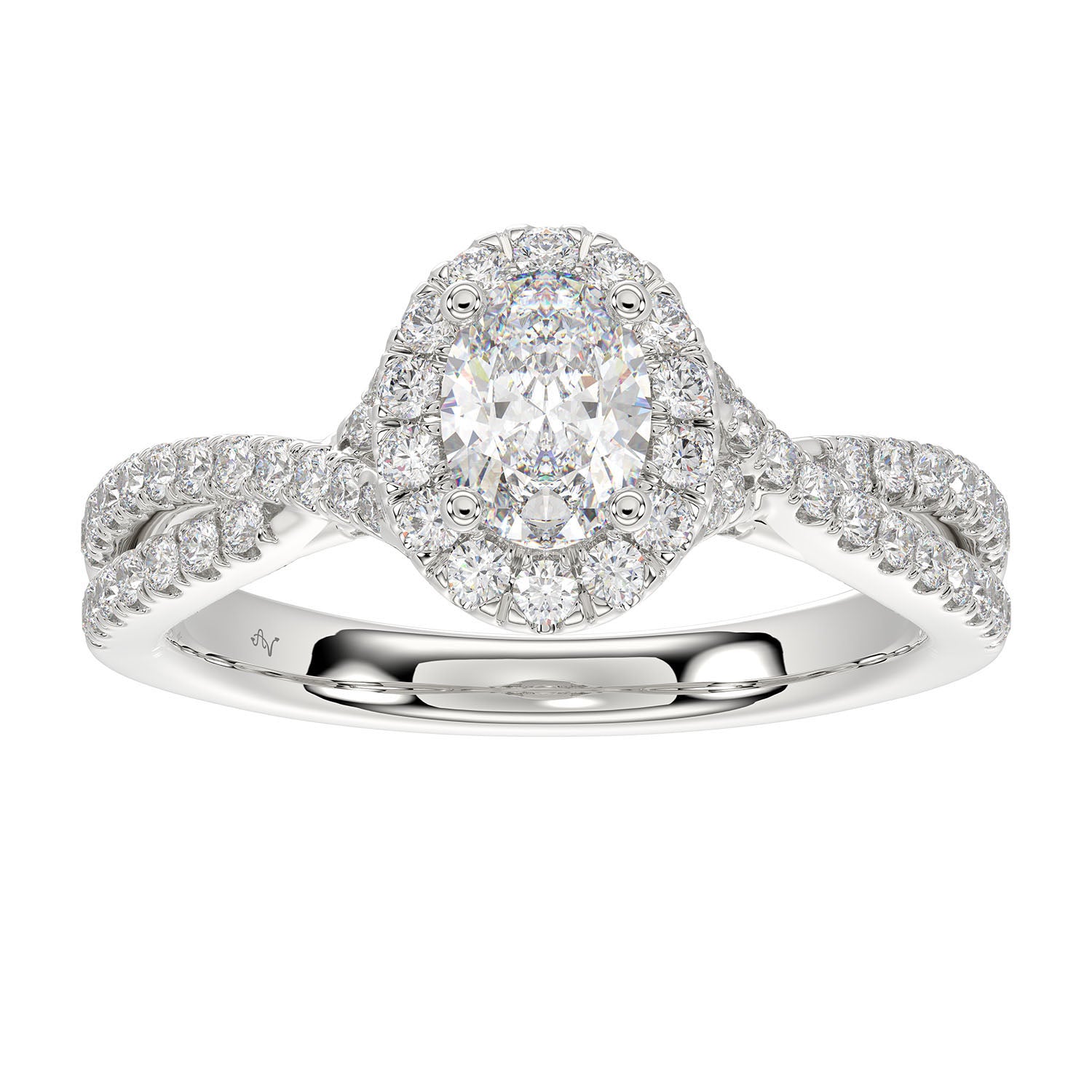 LADIES RING 1.00CT OVAL/ROUND DIAMOND 14K WHITE GOLD