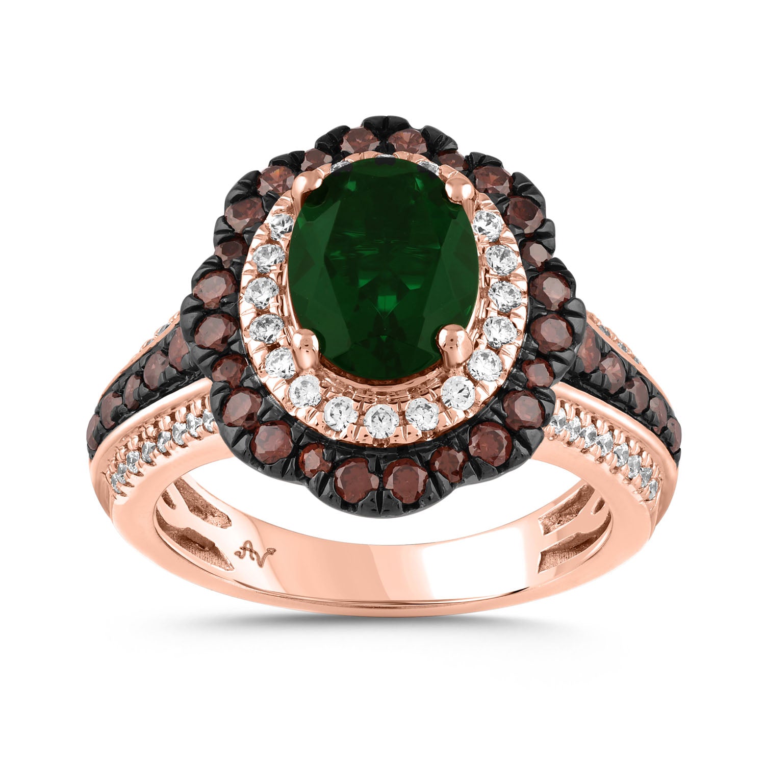 LADIES RING 2.95CT ROUND/DARK BROWN/OVAL/EMERALD DIAMOND 14K ROSE GOLD (CENTER STONE 1.90 CT EMERALD DIAMOND)