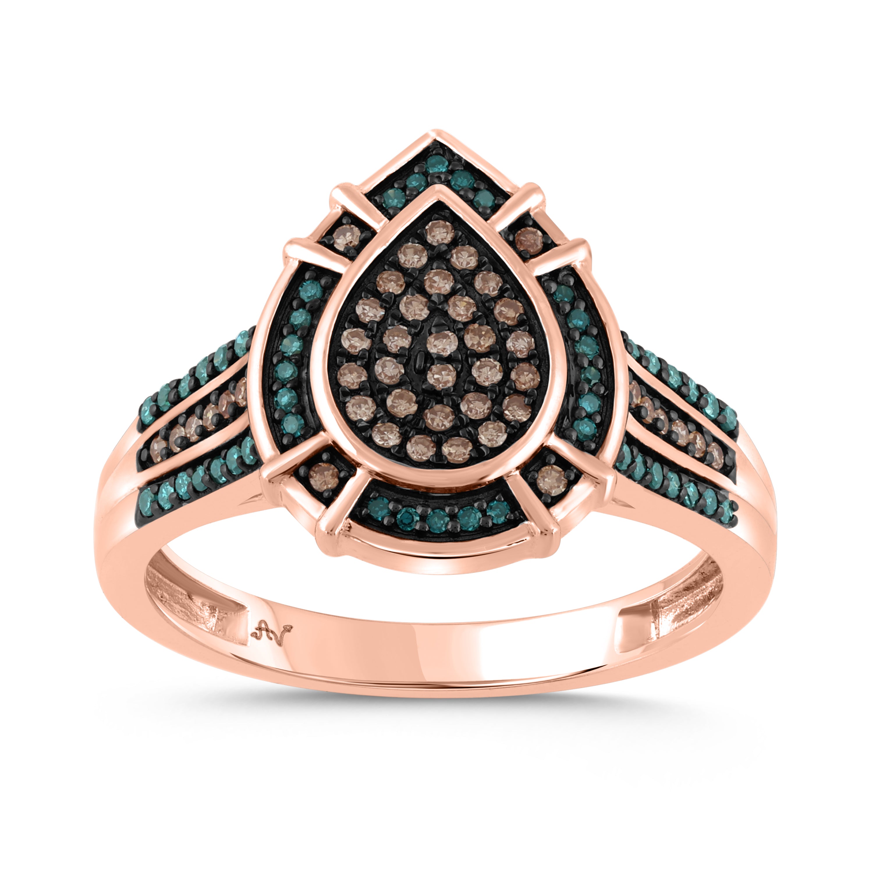 LADIES RING 0.30CT DARK BROWN/BLUE DIAMOND 14K ROSE GOLD