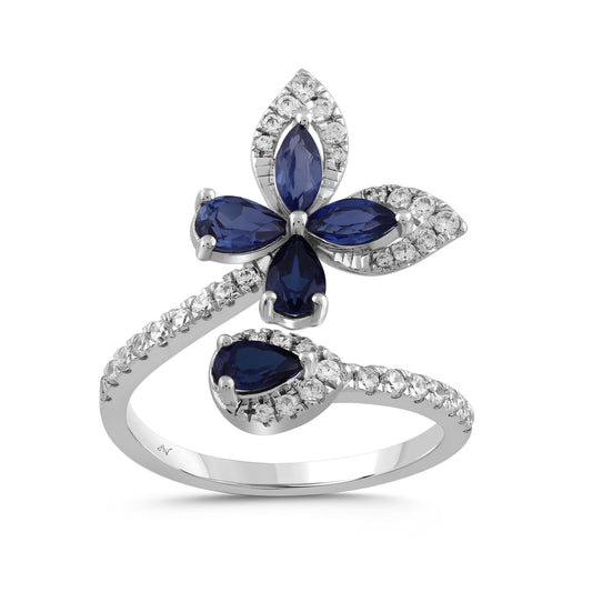 LADIES RING 1.50CT ROUND/MARQUISE /SAPPHIRE/PEAR DIAMOND 14K WHITE GOLD (CENTER STONE 1.16CT PEAR SAPPHIRE DIAMOND)