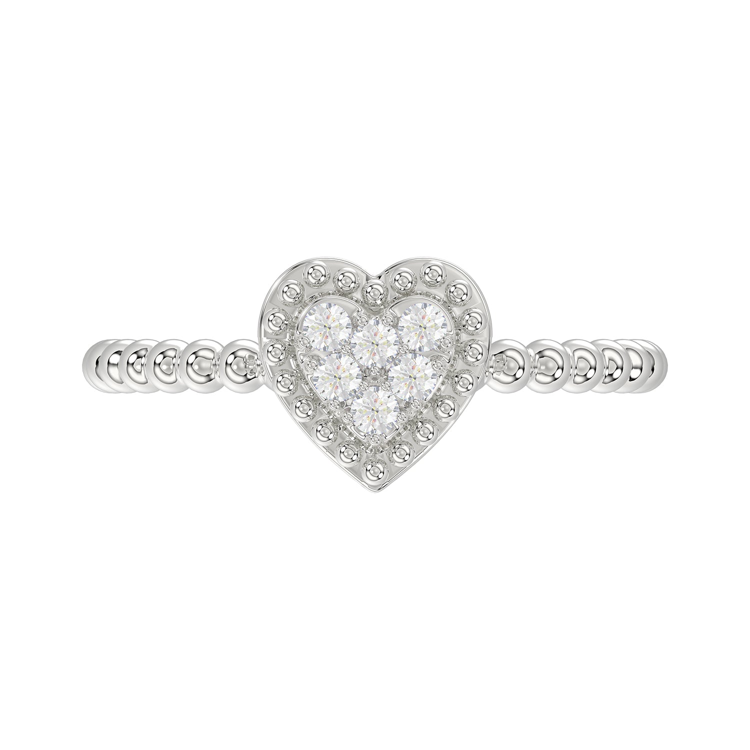 Ladies 0.10Ct Round Diamond Halo Heart Ring Sterling Silver Stylish Women�S Engagement & Promise Ring