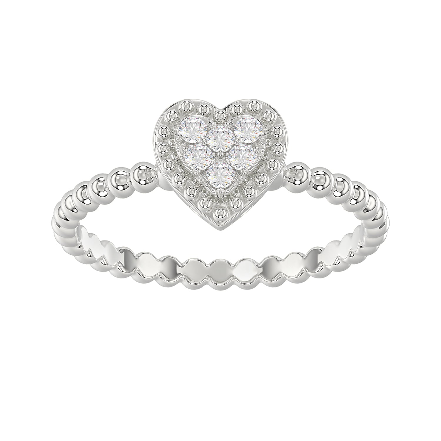 Ladies 0.10Ct Round Diamond Halo Heart Ring Sterling Silver Stylish Women’S Engagement & Promise Ring