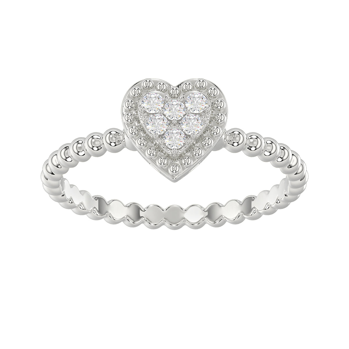 Ladies 0.10Ct Round Diamond Halo Heart Ring Sterling Silver Stylish Women’S Engagement & Promise Ring