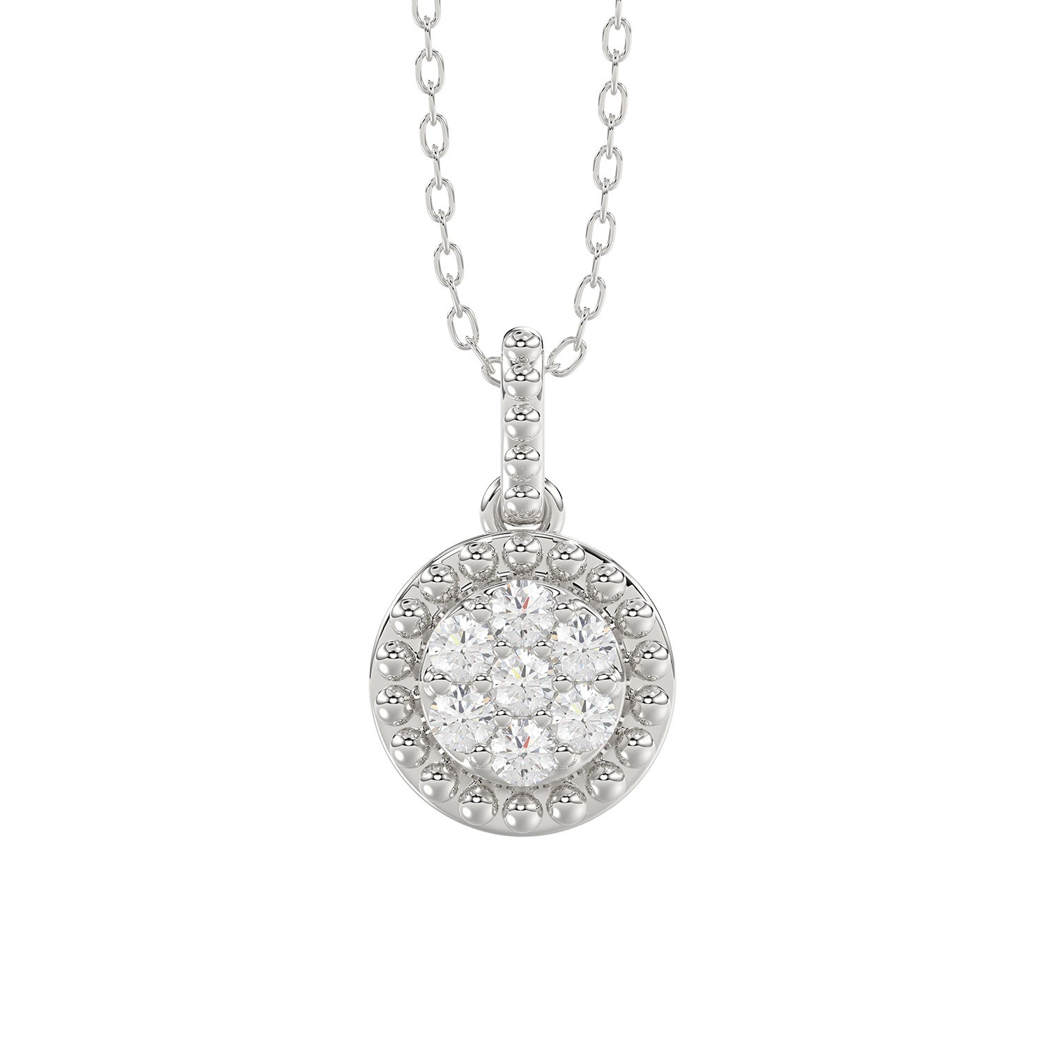 LADIES PENDANT WITH CHAIN 0.10CT ROUND DIAMOND 14K WHITE GOLD