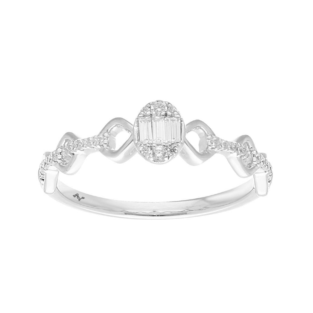 LADIES RING 0.15CT ROUND/BAGUETTE DIAMOND 14K WHITE GOLD (SI QUALITY)