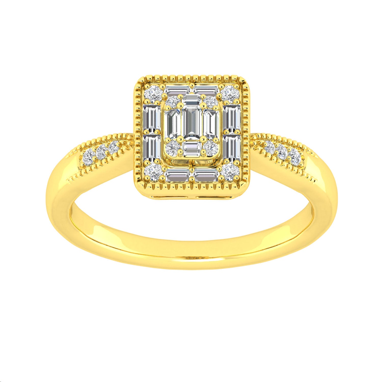 LADIES RING 0.25CT ROUND/BAGUETTE DIAMOND 14K YELLOW GOLD