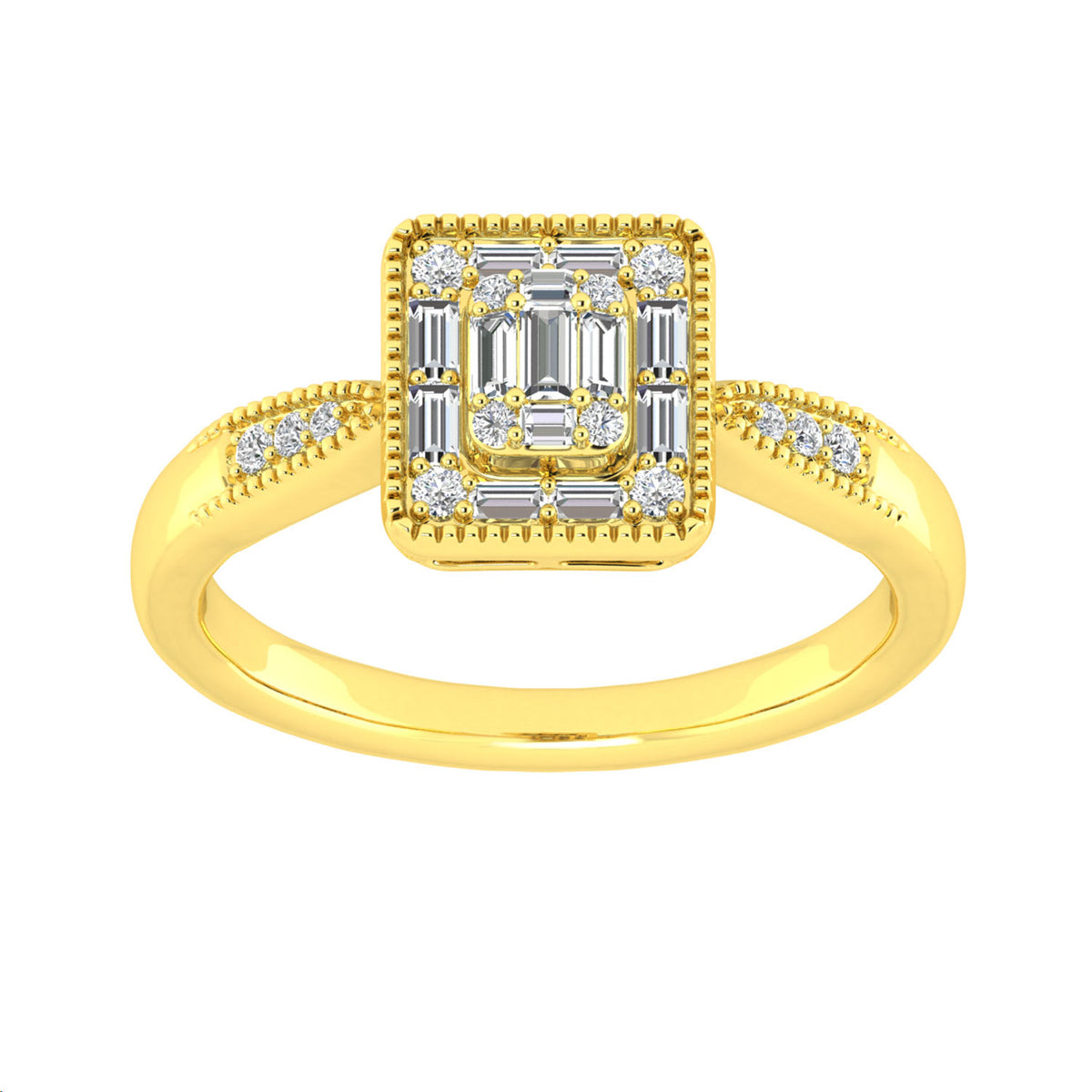LADIES RING 0.25CT ROUND/BAGUETTE DIAMOND 14K YELLOW GOLD