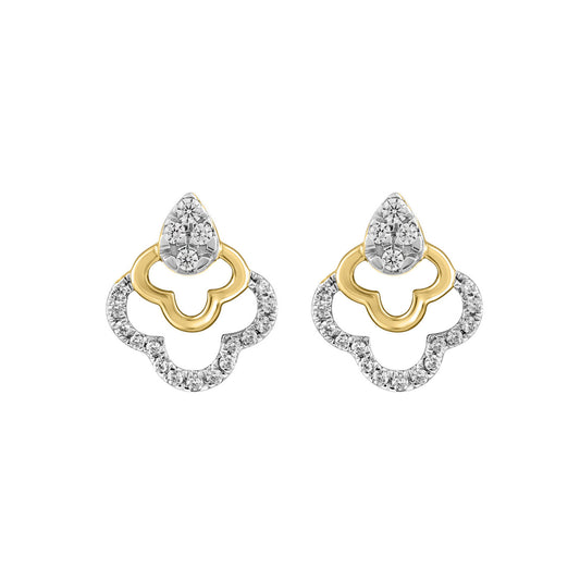 LADIES EARRINGS 0.13CT ROUND DIAMOND 14K YELLOW GOLD