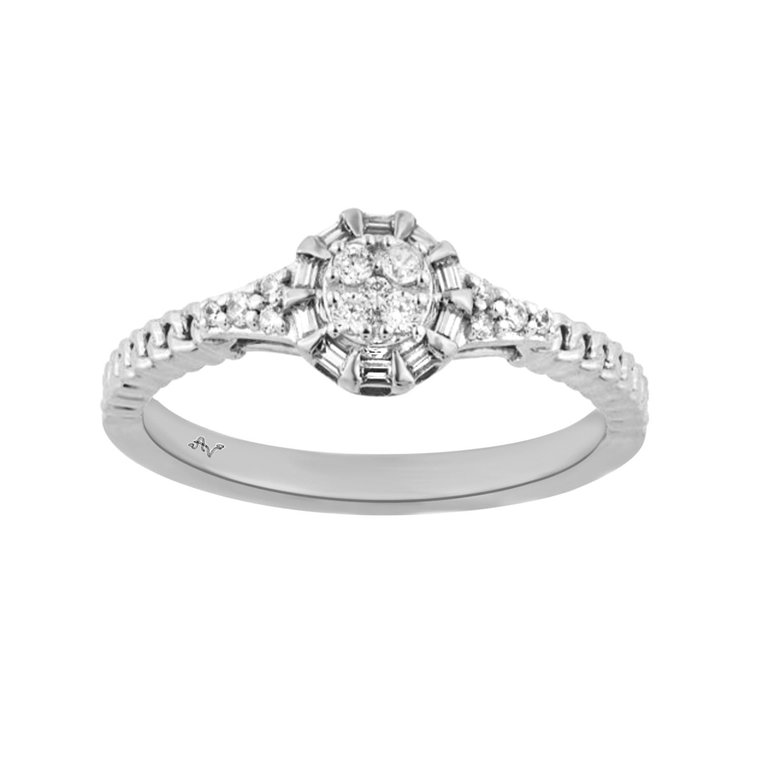 LADIES RING 0.15CT ROUND/BAGUETTE DIAMOND 14K WHITE GOLD