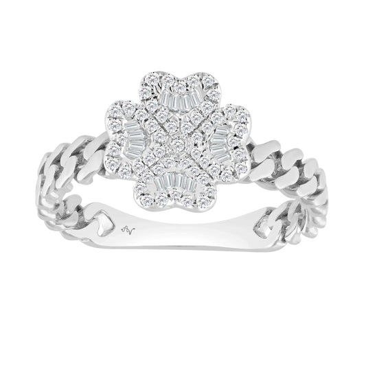 LADIES RING 0.25CT ROUND/BAGUETTE DIAMOND 14K WHITE GOLD