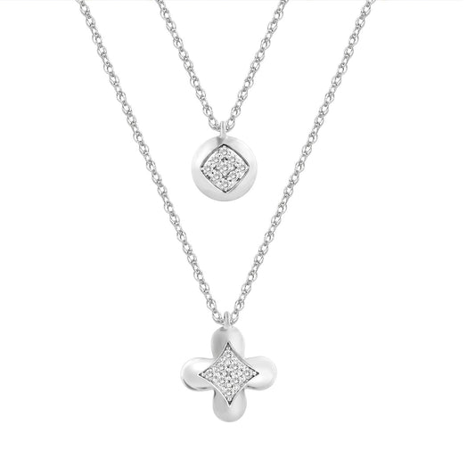 LADIES NECKLACE 0.15CT ROUND DIAMOND 10K WHITE GOLD