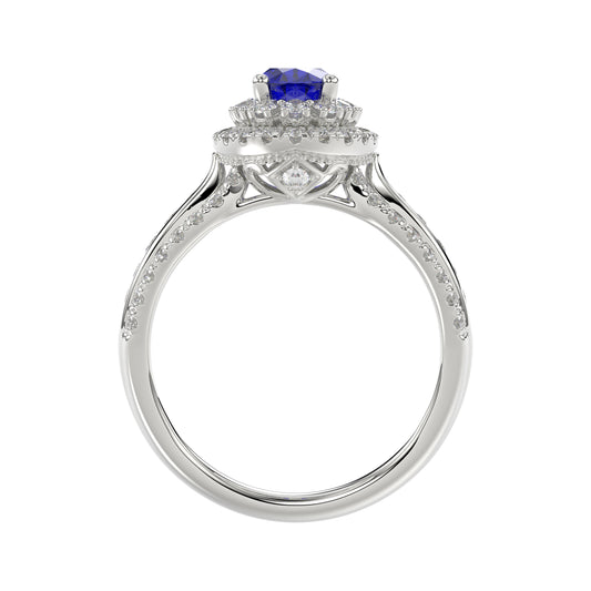 LADIES RING 1.65CT ROUND/BLUE SAPPHIRE OVAL DIAMOND 14K WHITE GOLD (CENTER STONE 0.94CT BLUE SAPPHIRE OVAL DIAMOND)