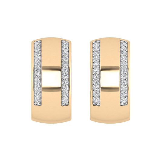 LADIES HOOPS EARRINGS 0.13CT ROUND DIAMOND 10K YELLOW GOLD