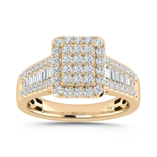 LADIES RING 1.00CT ROUND/BAGUETTE DIAMOND 10K YELLOW GOLD