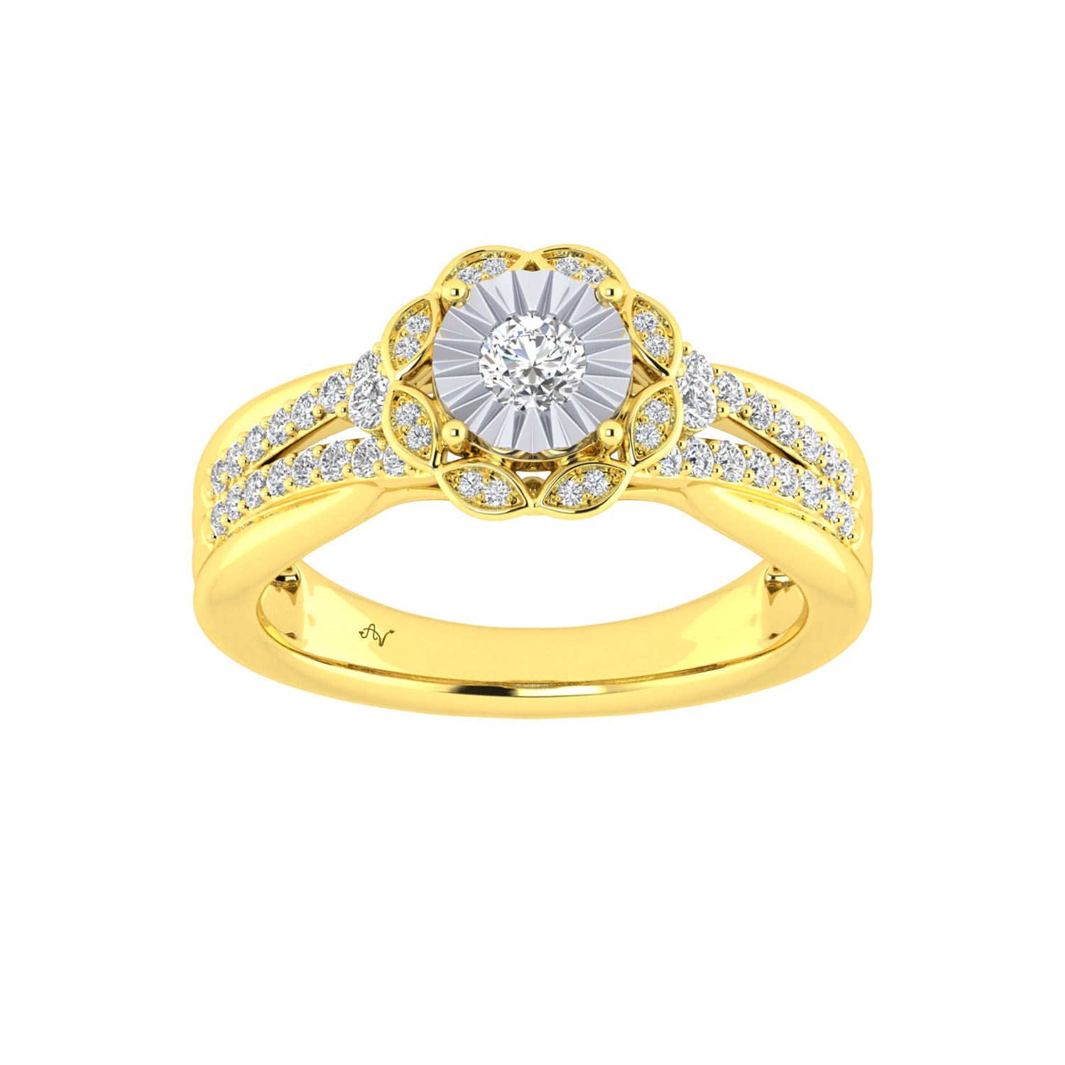 LADIES RING 0.50CT ROUND DIAMOND 10K YELLOW GOLD